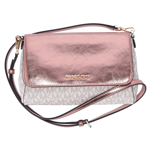 Michael Kors Jet Set MD Convertible Pouchette Crossbody Vanilla MK Pink Metallic Michael Kors Handbags & Purses