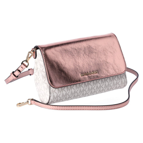 Michael Kors Jet Set MD Convertible Pouchette Crossbody Vanilla MK Pink Metallic Michael Kors Handbags & Purses