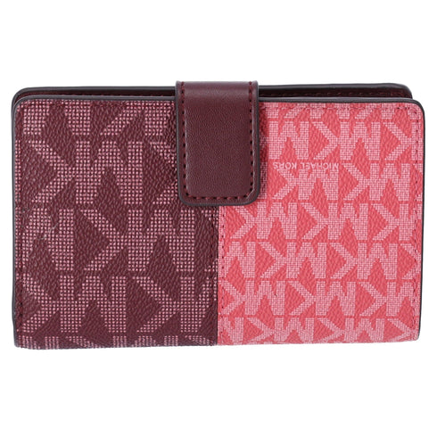 Michael Kors Jet Set Medium Bifold Zip Coin Signature Wallet Oxblood Multi MK Michael Kors Wallets