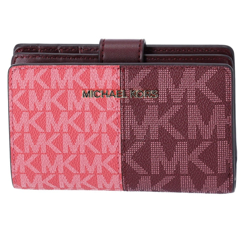 Michael Kors Jet Set Medium Bifold Zip Coin Signature Wallet Oxblood Multi MK Michael Kors Wallets