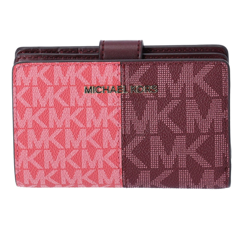Michael Kors Jet Set Medium Bifold Zip Coin Signature Wallet Oxblood Multi MK Michael Kors Wallets