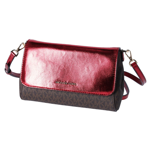 Michael Kors Jet Set Medium Convertible Pouchette Crossbody Brown Red Metallic Michael Kors Handbags & Purses