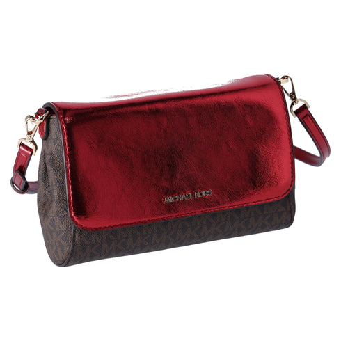 Michael Kors Jet Set Medium Convertible Pouchette Crossbody Brown Red Metallic Michael Kors Handbags & Purses