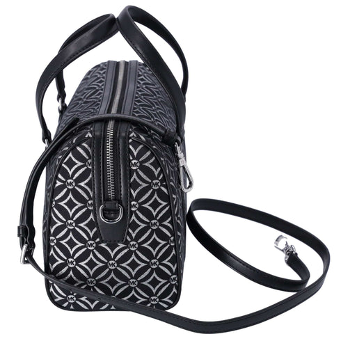 Michael Kors Jet Set Medium Duffle Bag Black Silver Logo Silver Metallic Michael Kors Handbags