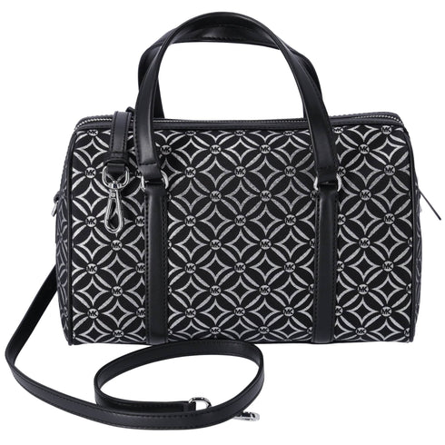 Michael Kors Jet Set Medium Duffle Bag Black Silver Logo Silver Metallic Michael Kors Handbags