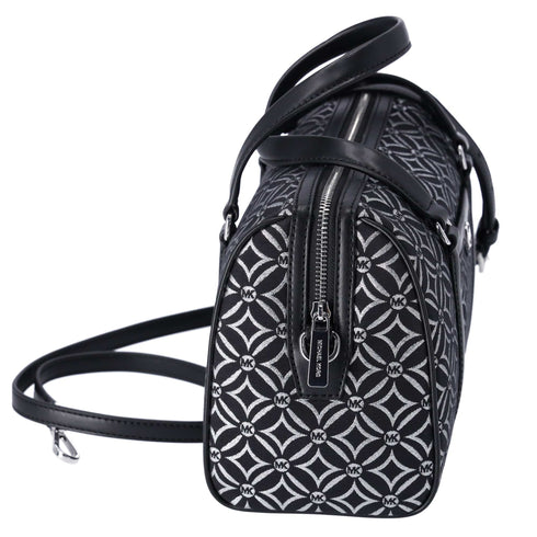 Michael Kors Jet Set Medium Duffle Bag Black Silver Logo Silver Metallic Michael Kors Handbags