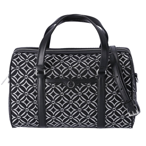 Michael Kors Jet Set Medium Duffle Bag Black Silver Logo Silver Metallic Michael Kors Handbags