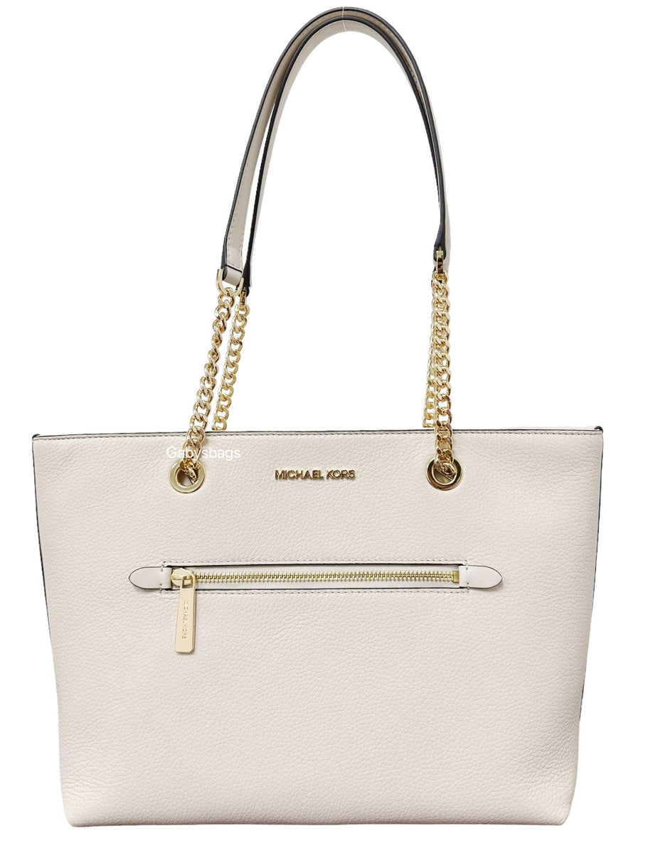 Michael Kors Jet Set Medium Cream Leather Tote Bag Purse