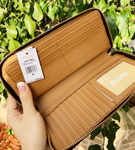 Michael Kors Jet Set Travel Continental Long Wallet Wristlet Brown Michael Kors Wallets