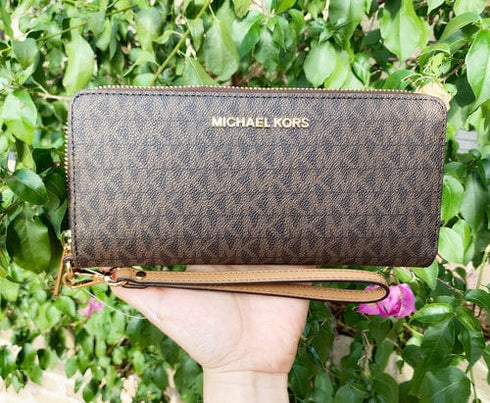 Michael Kors Jet Set Travel Continental Long Wallet Wristlet Brown Michael Kors Wallets