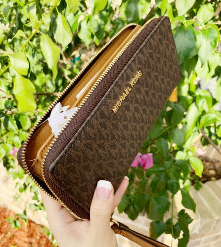 Michael Kors Jet Set Travel Continental Long Wallet Wristlet Brown Michael Kors Wallets