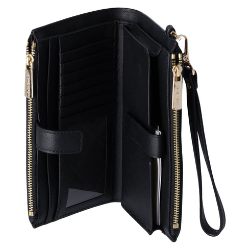 Michael Kors Jet Set Travel Double Zip Wristlet Leather Phone Case Wallet Black Michael Kors Wallets
