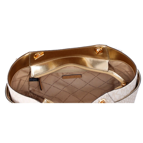 Michael Kors Jet Set Travel Large Chain Shoulder Tote Pale Gold MK Signature Michael Kors Handbags