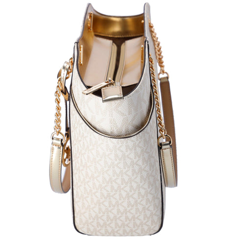 Michael Kors Jet Set Travel Large Chain Shoulder Tote Pale Gold MK Signature Michael Kors Handbags