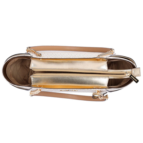 Michael Kors Jet Set Travel Large Chain Shoulder Tote Pale Gold MK Signature Michael Kors Handbags