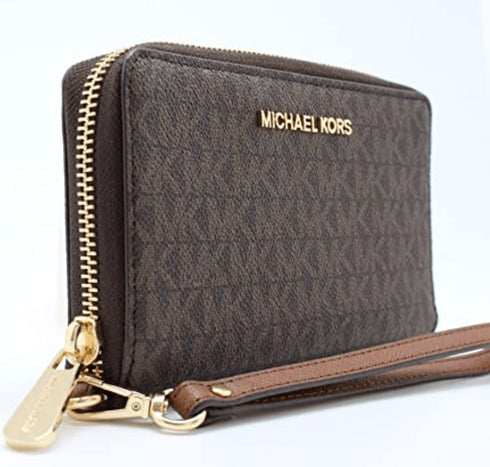 Michael Kors Jet Set Travel Large Flat Multifunction Phone Case Wallet Brown Michael Kors Wallets