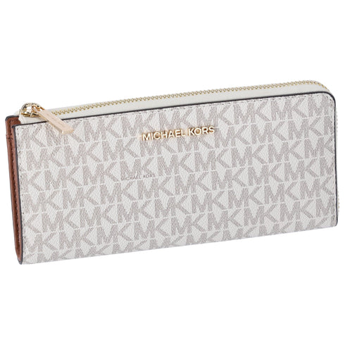 Michael Kors Jet Set Travel Large Logo Quarter Zip wallet Vanilla MK Signature Michael Kors Wallets