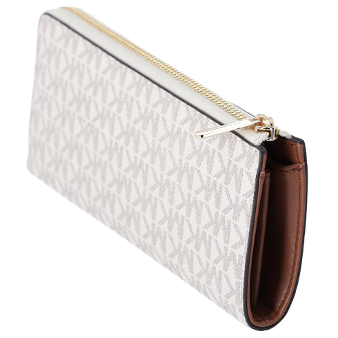 Michael Kors Jet Set Travel Large Logo Quarter Zip wallet Vanilla MK Signature Michael Kors Wallets