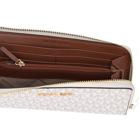 Michael Kors Jet Set Travel Large Logo Quarter Zip wallet Vanilla MK Signature Michael Kors Wallets
