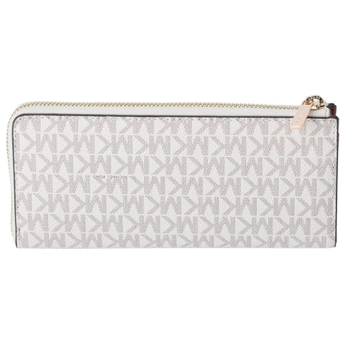 Michael Kors Jet Set Travel Large Logo Quarter Zip wallet Vanilla MK Signature Michael Kors Wallets