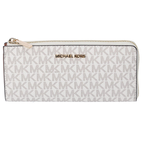 Michael Kors Jet Set Travel Large Logo Quarter Zip wallet Vanilla MK Signature Michael Kors Wallets