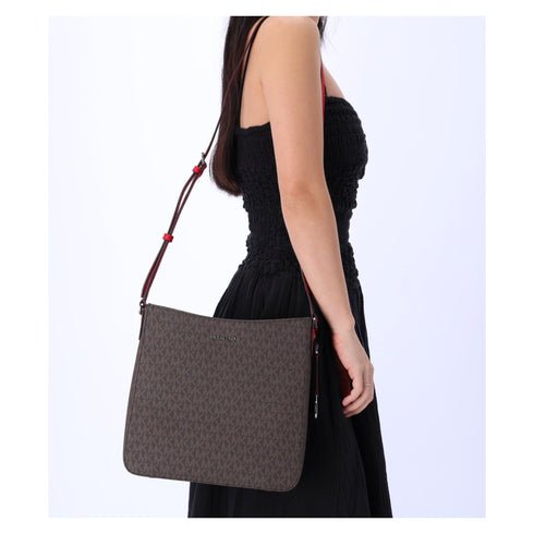 Michael Kors Jet Set Travel Large Messenger Bag Crossbody Brown MK Bright Red Michael Kors Handbags & Purses