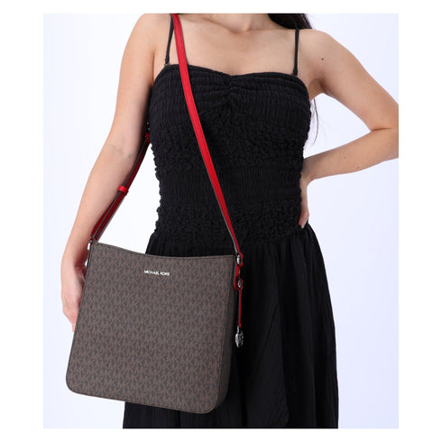 Michael Kors Jet Set Travel Large Messenger Bag Crossbody Brown MK Bright Red Michael Kors Handbags & Purses