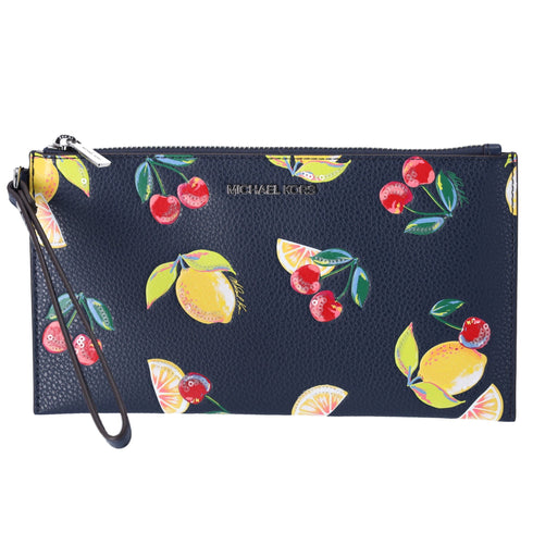 Michael Kors Jet Set Travel Large Top Zip Wristlet Clutch Navy Fruit Handbag Michael Kors Handbags