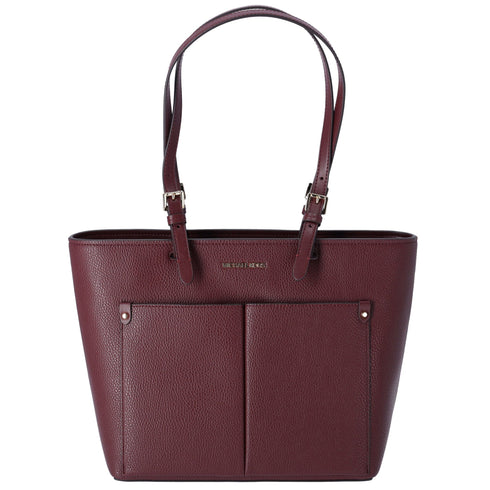 Michael Kors Jet Set Travel Medium Double Pocket Tote Oxblood Vegan Leather Michael Kors Handbags