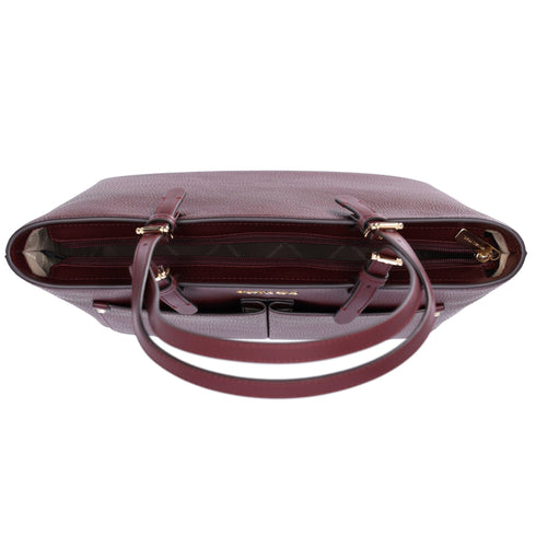 Michael Kors Jet Set Travel Medium Double Pocket Tote Oxblood Vegan Leather Michael Kors Handbags