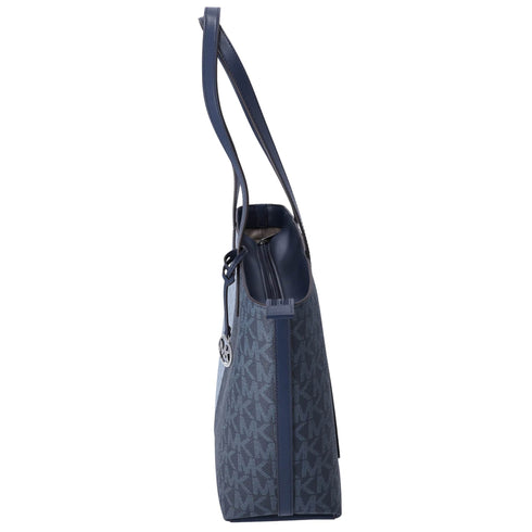 Michael Kors Jet Set Travel Medium Top Zip Tote Navy Multi MK Signature Michael Kors Handbags