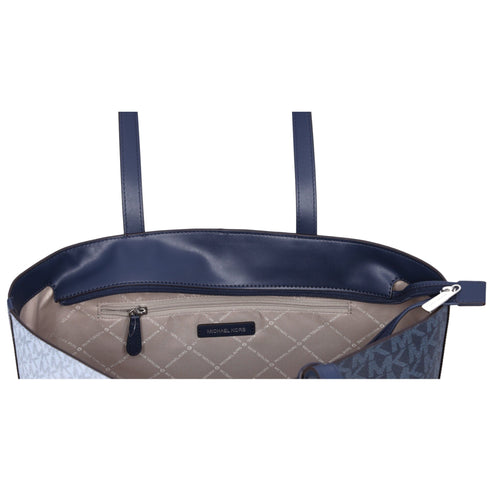 Michael Kors Jet Set Travel Medium Top Zip Tote Navy Multi MK Signature Michael Kors Handbags