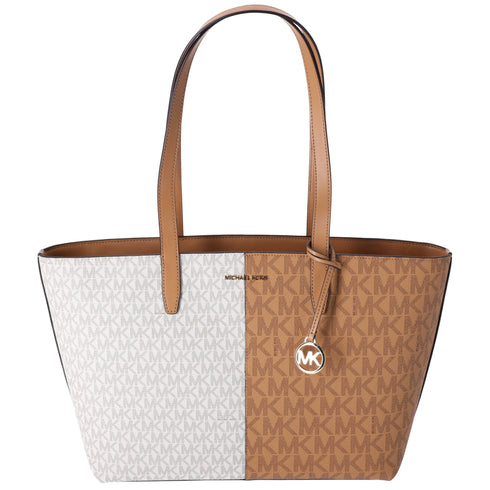 Michael Kors Jet Set Travel Medium Zip Top Tote Deer Multi Vanilla MK Signature Michael Kors Handbags