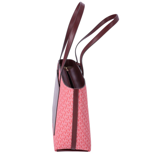 Michael Kors Jet Set Travel Medium Zip Top Tote Oxblood Multi MK SIgnature Michael Kors Handbags