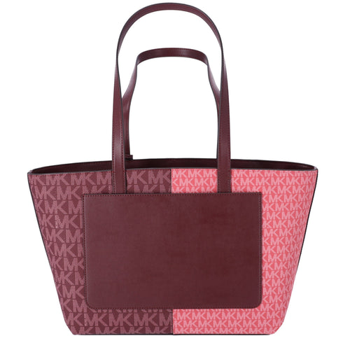 Michael Kors Jet Set Travel Medium Zip Top Tote Oxblood Multi MK SIgnature Michael Kors Handbags