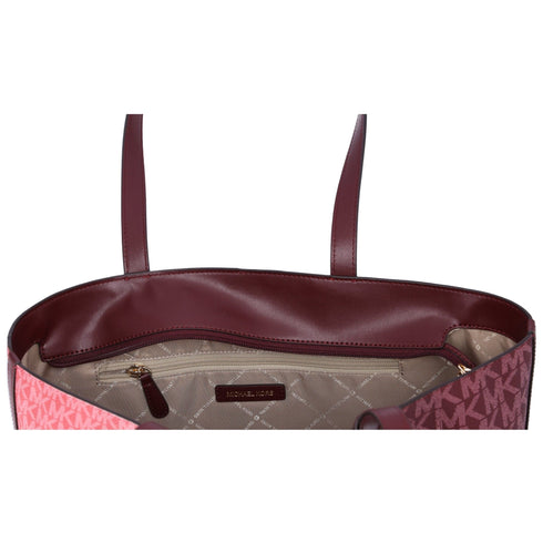 Michael Kors Jet Set Travel Medium Zip Top Tote Oxblood Multi MK Signature Michael Kors Handbags