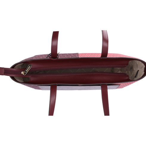 Michael Kors Jet Set Travel Medium Zip Top Tote Oxblood Multi MK Signature Michael Kors Handbags