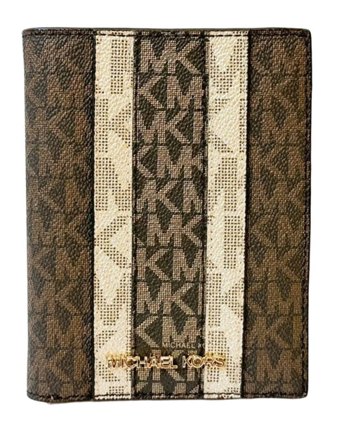Michael Kors Jet Set Travel Passport Case Wallet MK Signature Brown Gold Michael Kors Wallets