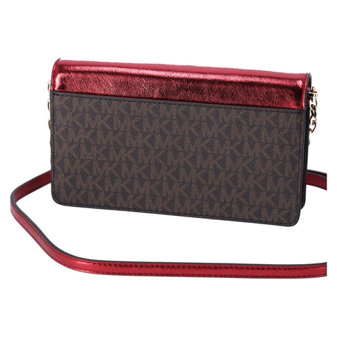 Michael Kors Jet Set Travel Small Signature Clutch Crossbody Brown Crimson Red Michael Kors Handbags & Purses