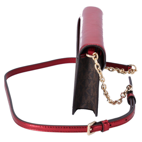 Michael Kors Jet Set Travel Small Signature Clutch Crossbody Brown Crimson Red Michael Kors Handbags & Purses