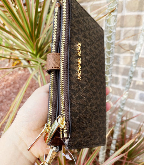 Michael Kors JetSet Double Zip Wristlet PhoneWallet Brown Michael Kors Wallets