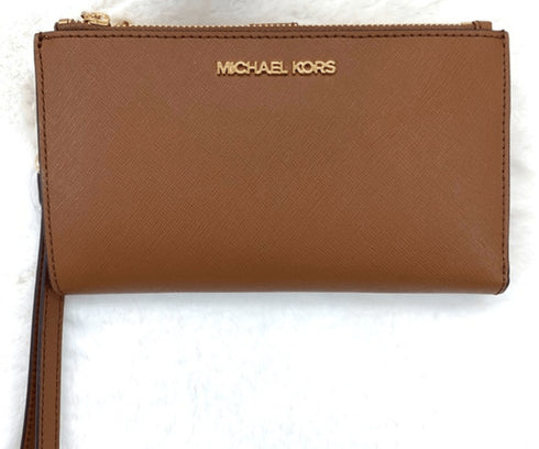 Michael Kors JetSet DoubleZip WristletLeather PhoneWallet LuggageBrown Michael Kors Wallets