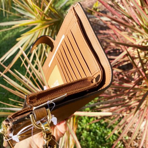 Michael Kors JetSet DoubleZip WristletLeather PhoneWallet LuggageBrown Michael Kors Wallets