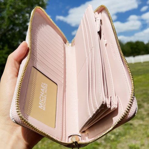Michael Kors JetSet Large ContinentalWallet Wristlet MK Vanila PinkBlush Michael Kors Wallets