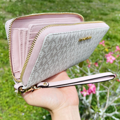Michael Kors JetSet Large ContinentalWallet Wristlet MK Vanila PinkBlush Michael Kors Wallets