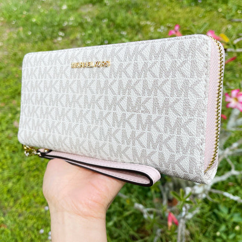 Michael Kors JetSet Large ContinentalWallet Wristlet MK Vanila PinkBlush Michael Kors Wallets
