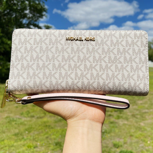 Michael Kors JetSet Large ContinentalWallet Wristlet MK Vanila PinkBlush Michael Kors Wallets