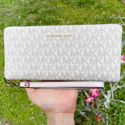 Michael Kors JetSet Large ContinentalWallet Wristlet MK Vanila PinkBlush Michael Kors Wallets