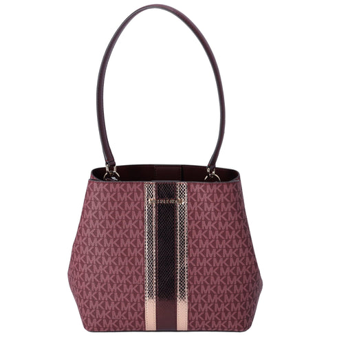 Michael Kors Pratt Medium MK Logo Bucket Shoulder Bag Oxblood Multi Metallic Michael Kors Handbags