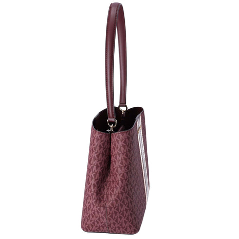 Michael Kors Pratt Medium MK Logo Bucket Shoulder Bag Oxblood Multi Metallic Michael Kors Handbags